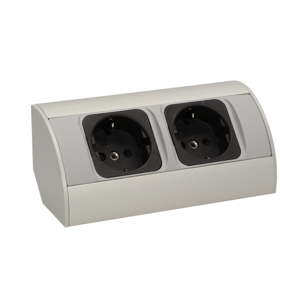 Gniazdo meblowe bez wyłącznika, 2x2P+Z, srebrne, wersja schuko
