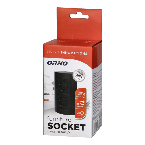 Gniazdo meblowe bez wyłącznika, 2x2P+Z (Schuko), czarne