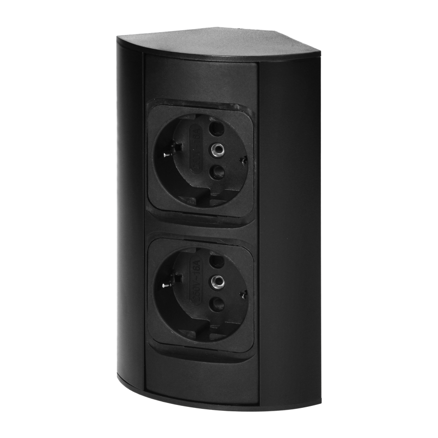 Gniazdo meblowe bez wyłącznika, 2x2P+Z (Schuko), czarne