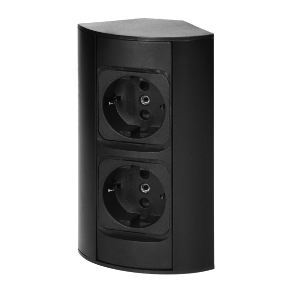 Gniazdo meblowe bez wyłącznika, 2x2P+Z (Schuko), czarne