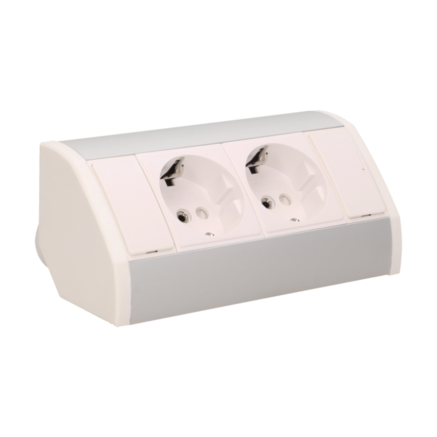 Furniture socket, silver-white, schuko