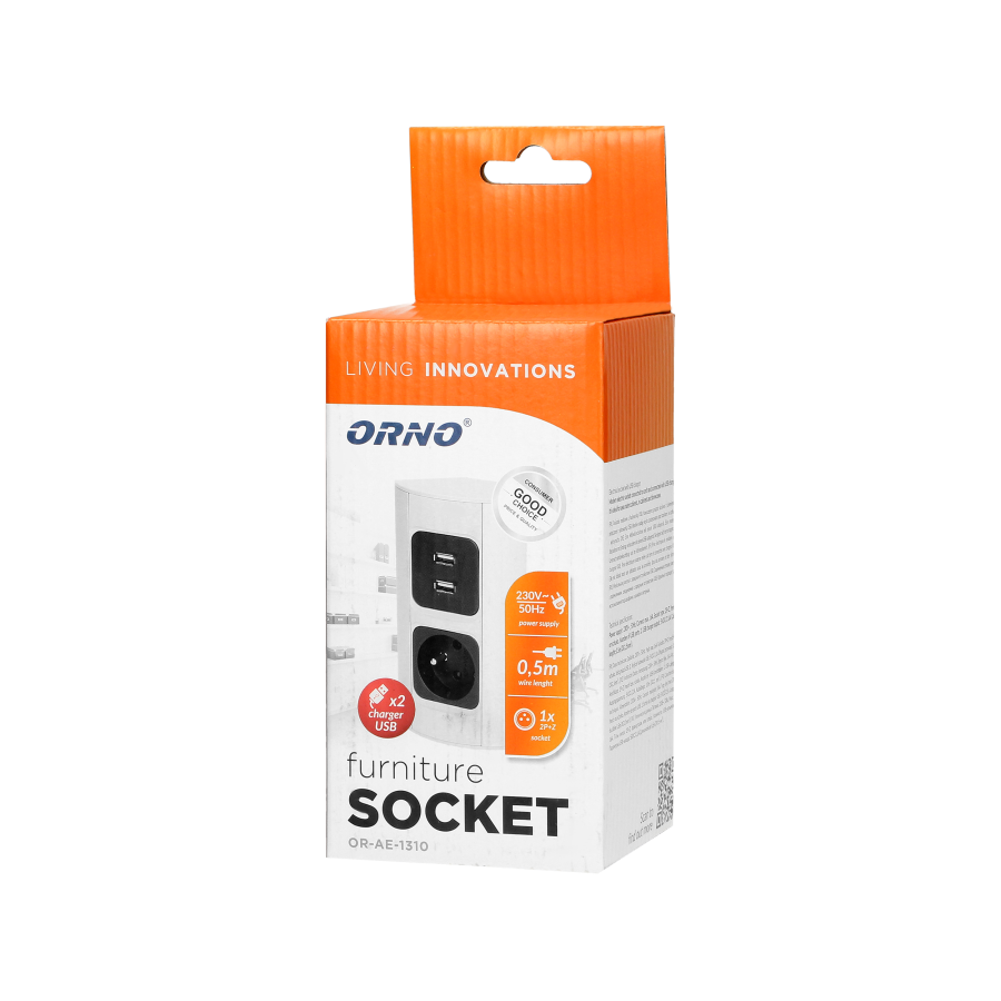 Under-cabinet electrical socket with USB charger, schuko