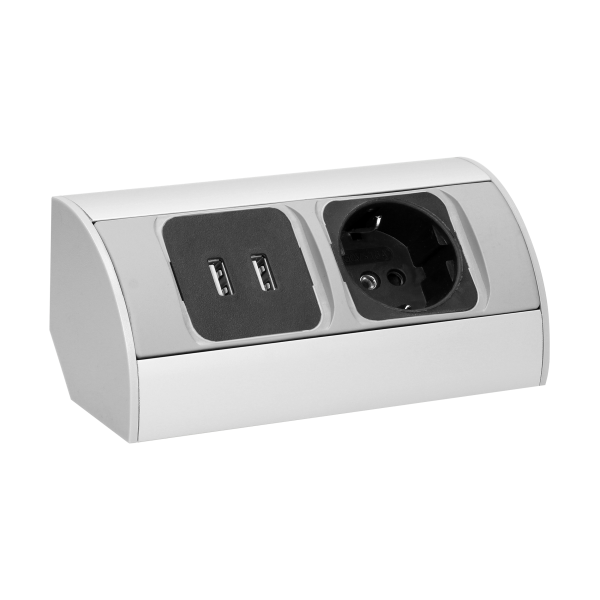 Gniazdo meblowe 1x2P+Z, 2xUSB, wersja schuko