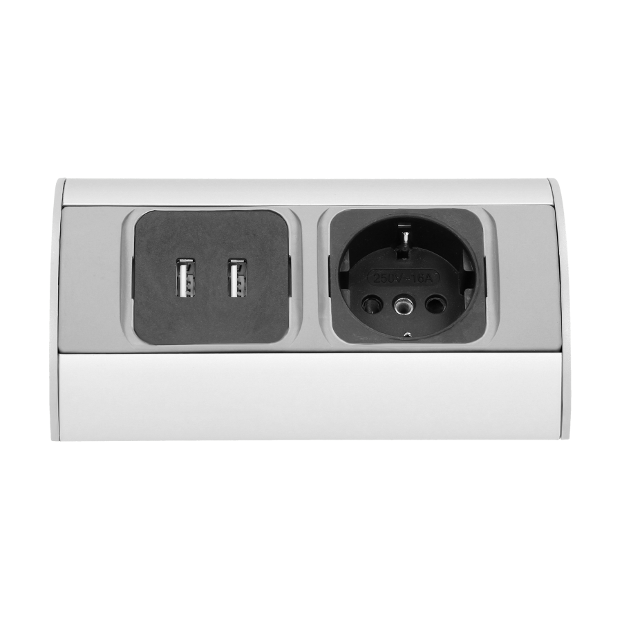 Under-cabinet electrical socket with USB charger, schuko