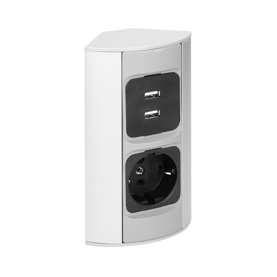 Gniazdo meblowe 1x2P+Z, 2xUSB, wersja schuko