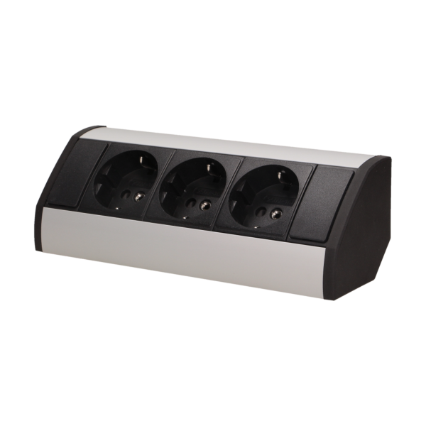 Gniazdo meblowe 3x2P+Z, schuko, czarno-srebrne Gniazdo meblowe 3x2P+Z, schuko, czarno-srebrne