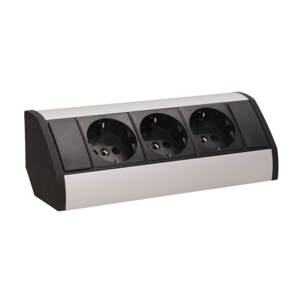 Gniazdo meblowe 3x2P+Z, schuko, czarno-srebrne Gniazdo meblowe 3x2P+Z, schuko, czarno-srebrne