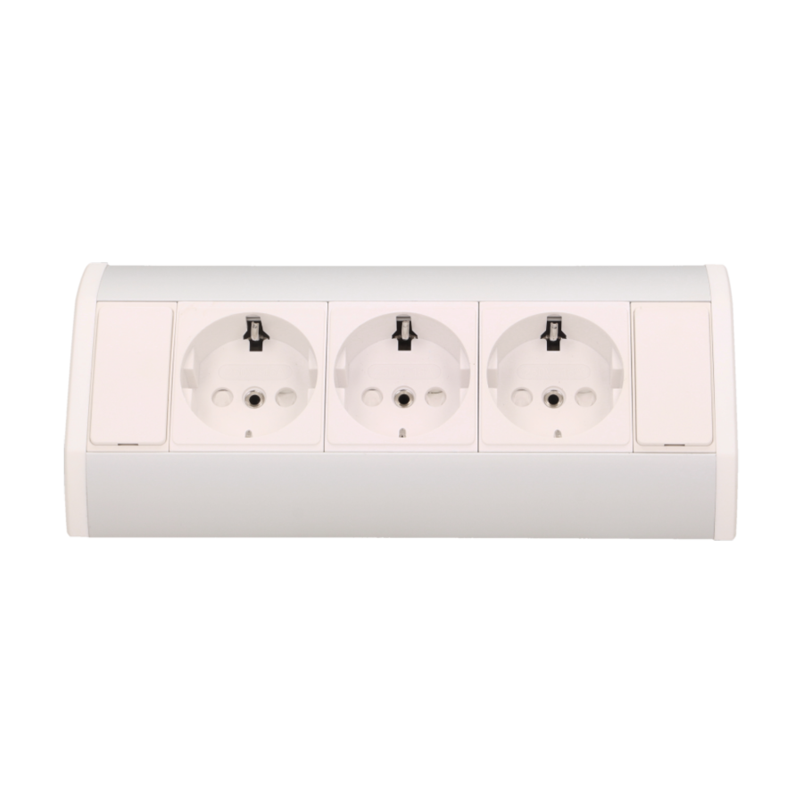 Gniazdo meblowe 3x2P+Z, schuko, biało-srebrne