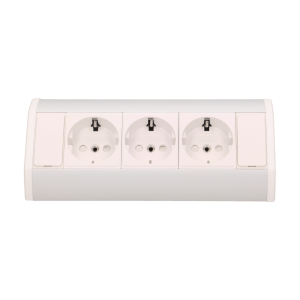 Gniazdo meblowe 3x2P+Z, schuko, biało-srebrne Gniazdo meblowe 3x2P+Z, schuko, biało-srebrne