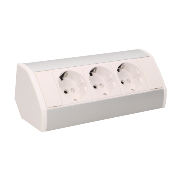 Gniazdo meblowe 3x2P+Z, schuko, biało-srebrne Gniazdo meblowe 3x2P+Z, schuko, biało-srebrne