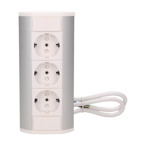Gniazdo meblowe 3x2P+Z, schuko, biało-srebrne Gniazdo meblowe 3x2P+Z, schuko, biało-srebrne