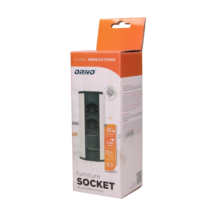 Gniazdo meblowe 2x2P+Z z wyłącznikiem, schuko, czarno-srebrne