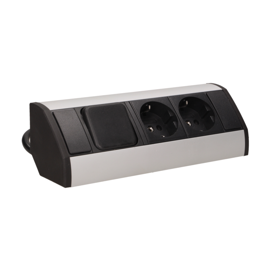 Furniture socket with switch, silver-black, schuko