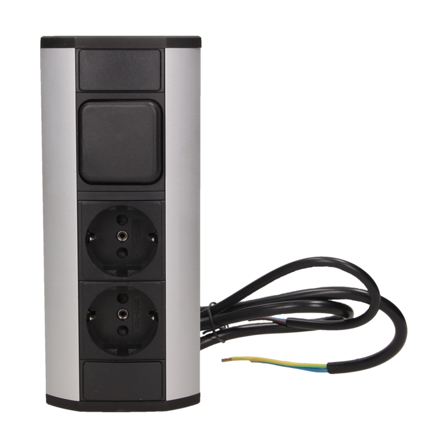 Gniazdo meblowe 2x2P+Z z wyłącznikiem, schuko, czarno-srebrne