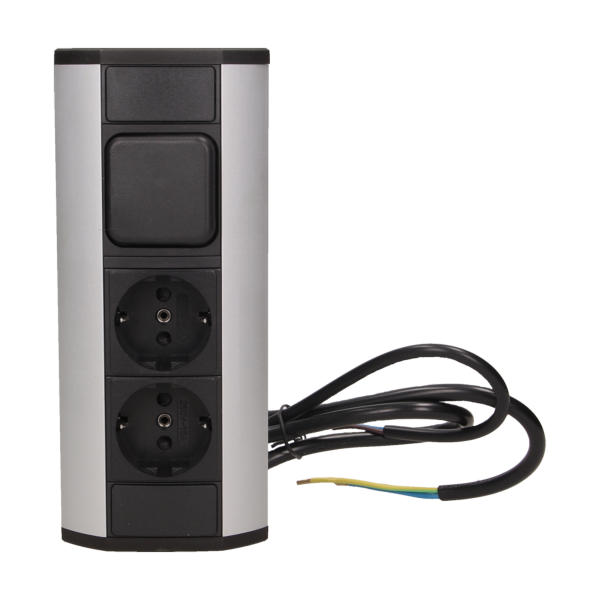 Gniazdo meblowe 2x2P+Z z wyłącznikiem, schuko, czarno-srebrne