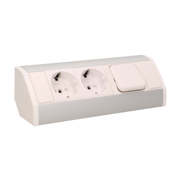 Gniazdo meblowe 2x2P+Z z wyłącznikiem, schuko, biało-srebrne