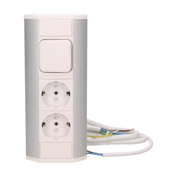 Gniazdo meblowe 2x2P+Z z wyłącznikiem, schuko, biało-srebrne