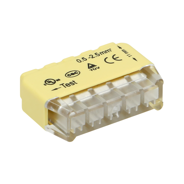 Złączka instalacyjna wciskana 5-przewodowa; na drut 0,75-2,5mm²; IEC 300V/24A 50 szt. Złączka instalacyjna wciskana 5-przewodowa; na drut 0,75-2,5mm²; IEC 300V/24A 50 szt.
