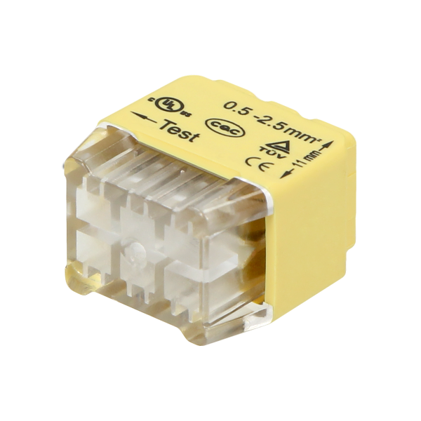Złączka instalacyjna wciskana 6-przewodowa; na drut 0,75-2,5mm²; IEC 300V/24A; Blister 10 szt. Złączka instalacyjna wciskana 6-przewodowa; na drut 0,75-2,5mm²; IEC 300V/24A; Blister 10 szt.