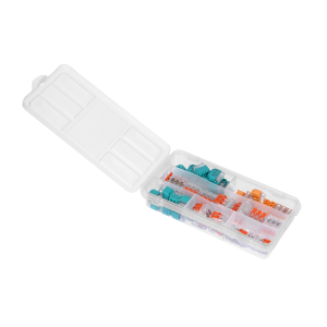 Zestaw złączek instalacyjnych APARTMENT, 65 sztuk. Wciskane: 15x 2-przew. 15x 3-przew. 10x 4-przew. Zaciskowe: 10x 2-przew. 15x 3-przew.