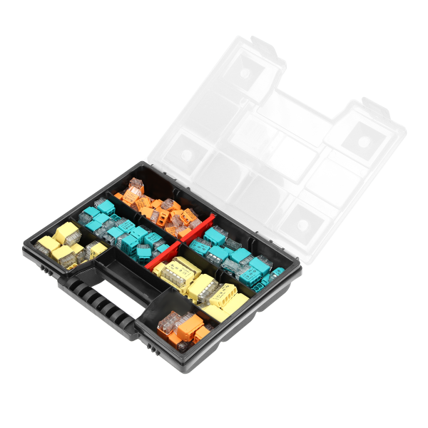 Zestaw złączek instalacyjnych HOUSE, 123 sztuk. Wciskane: 30x 2-przew. 30x 3-przew. 25x 4-przew. 20x 5-przew. 10x 6-przew. 8x 8-przew.