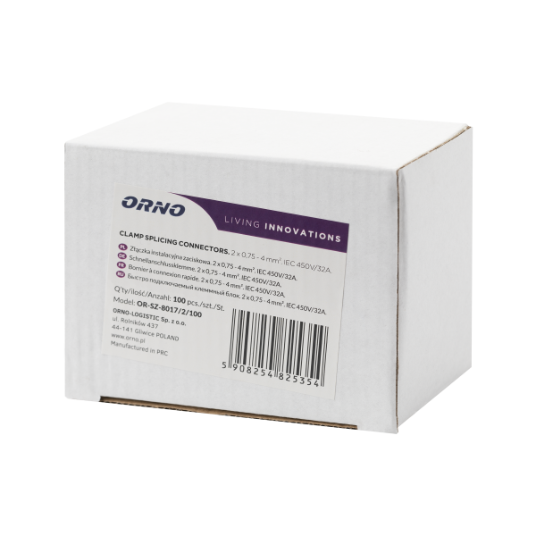 2-wire clamp splicing connector; for wire 0.75-4mm²; IEC 450V/32A, 100 pcs.