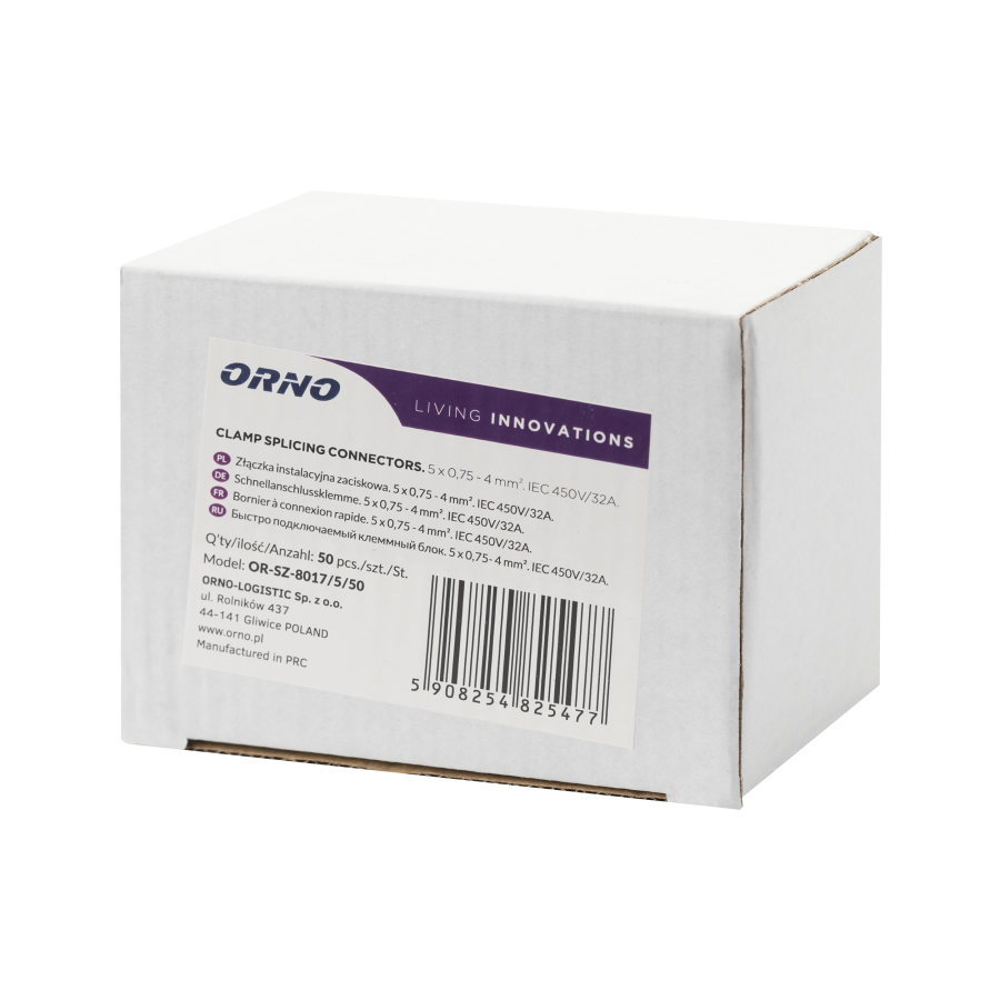 5-wire clamp splicing connector; for wire 0.75-4mm²; IEC 450V/32A, 50 pcs.