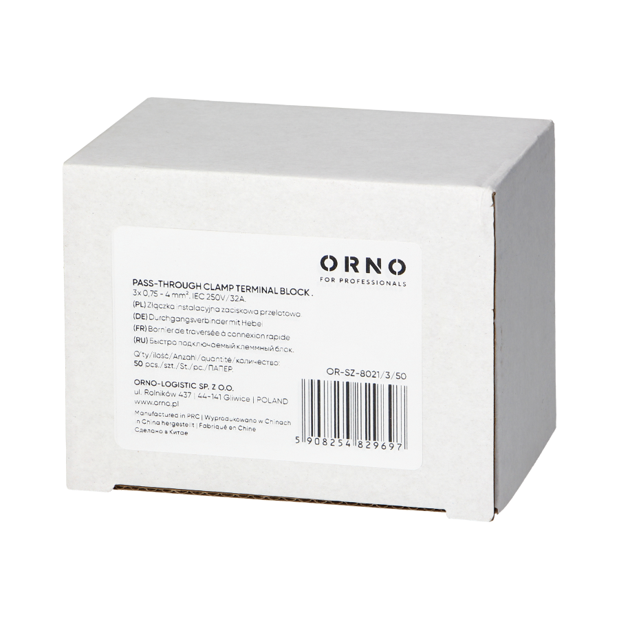 3-wire clamp splicing connector, double-sided; for any 0,75-4mm² wire; IEC 250V/32A; 50 pcs