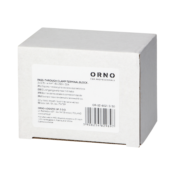 Złączka instalacyjna zaciskowa 3-przewodowa, dwustronna; na dowolny przewód 0,75-4mm²; IEC 250V/32A; 50 szt.
