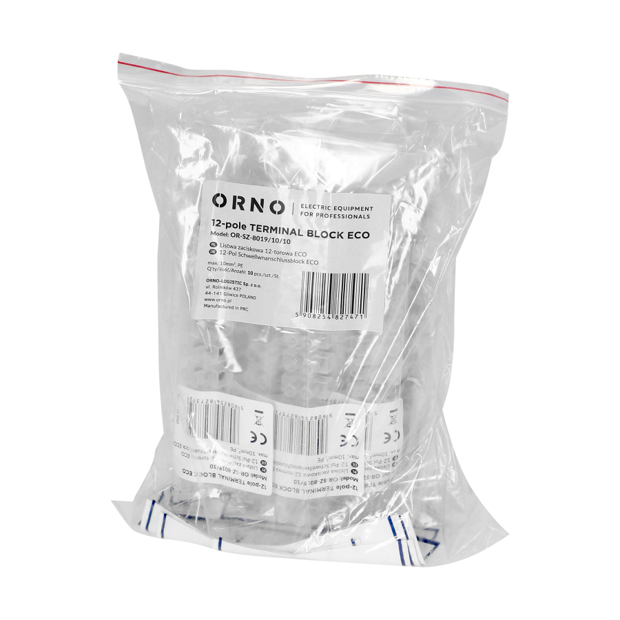 12 track ECO brass busbar, max. 10mm2, PE, 10 pcs