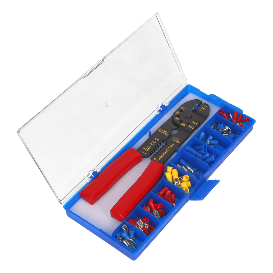 Set of wire crimps with wire stripper