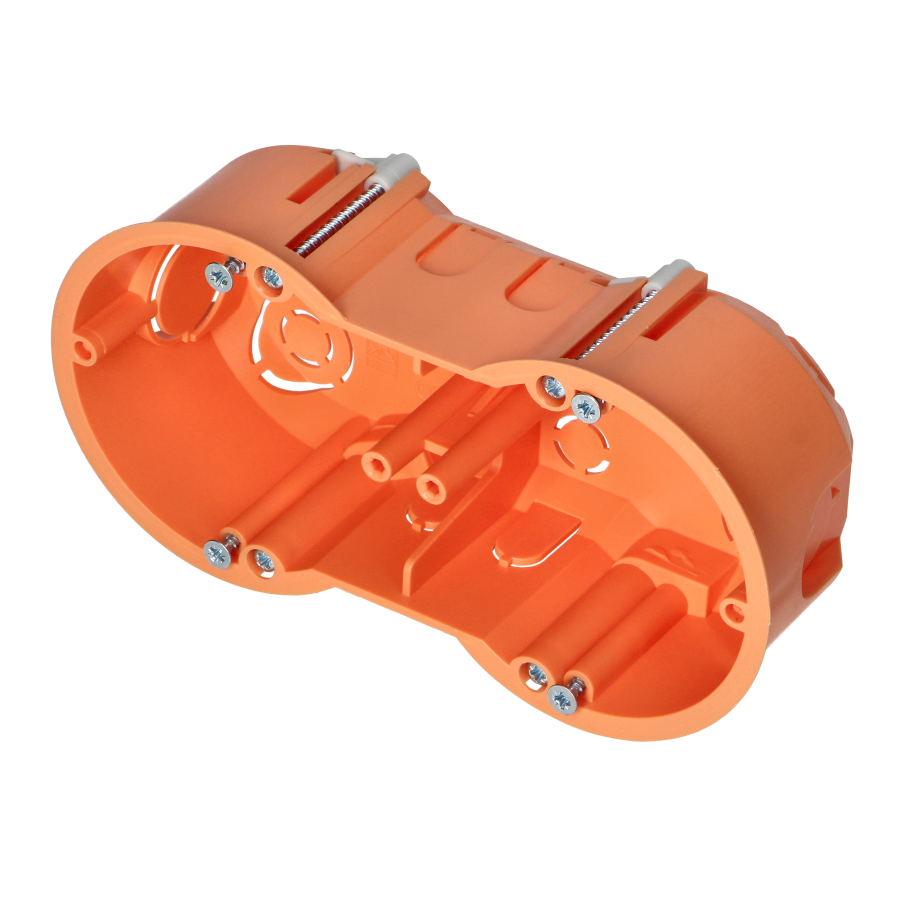 Flush-mounted junction box for plasterboard walls - 60 mm, 2 compartments, shallow
