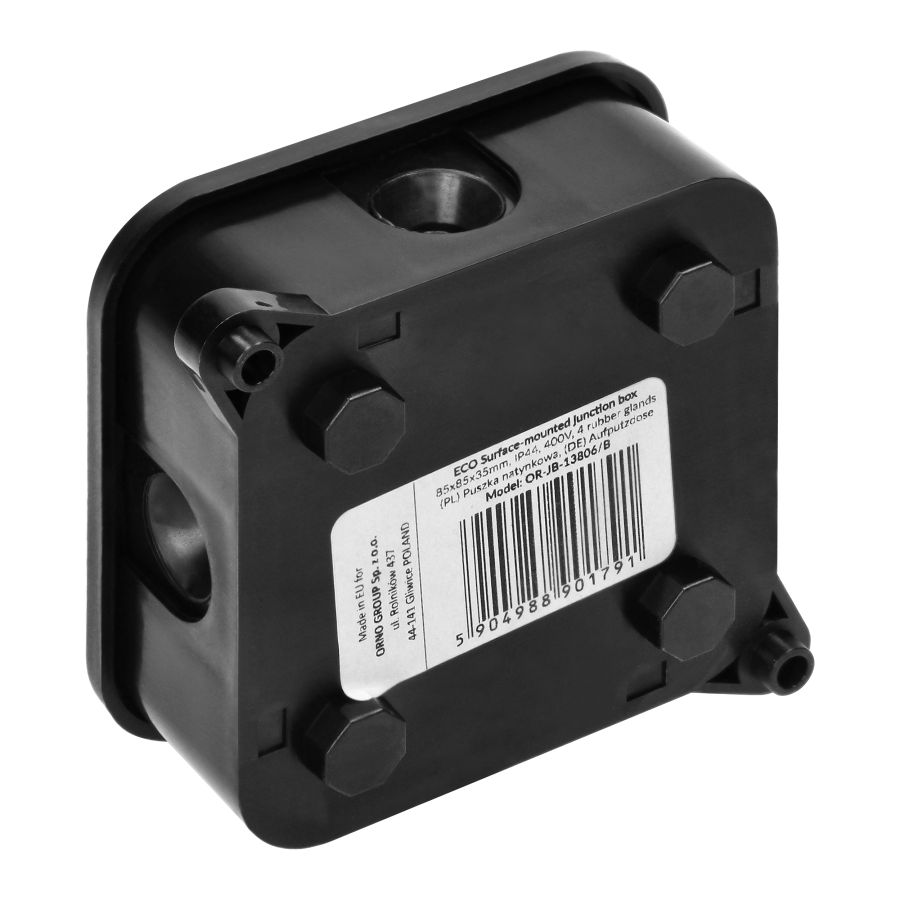 Surface-mounted junction box ECO IP44 400V 4 rubber glands 85x85x35mm black, 60 pcs