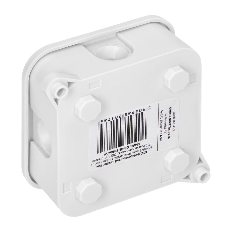 Puszka n/t ECO, IP44, 400V, 4 dławnice gumowe, 85x85x35mm, biała