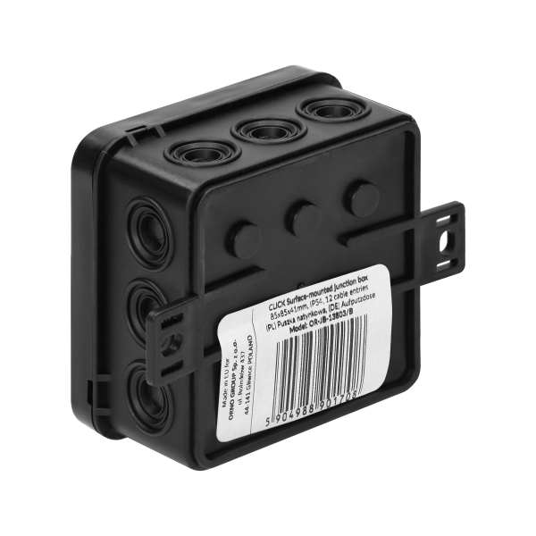 Surface-mounted junction box CLICK IP54 12 cable entries 85x85x41mm black