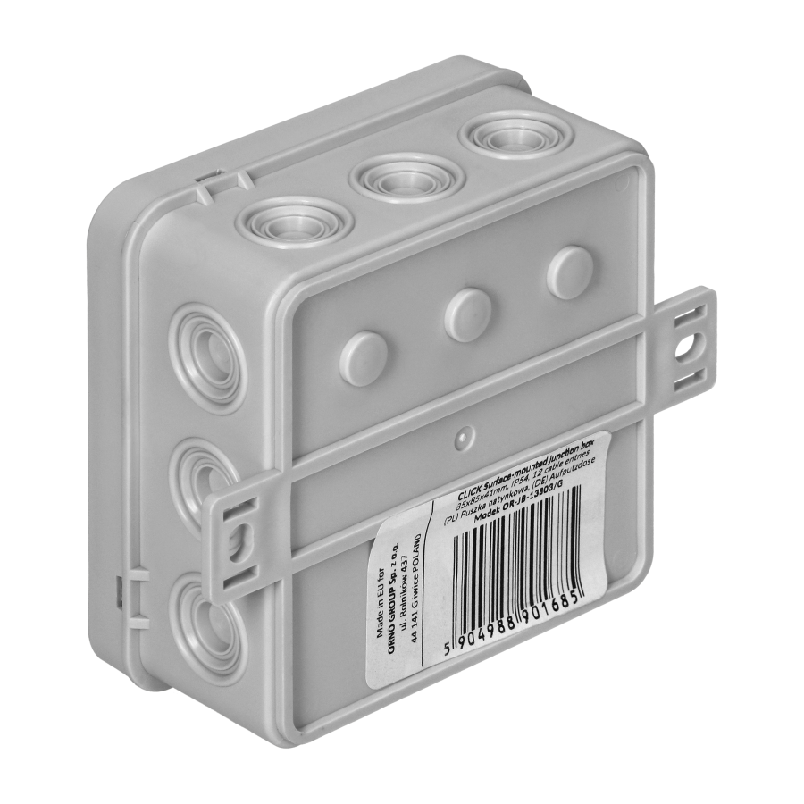 Puszka n/t CLICK, IP54, 12 przepustów, 85x85x41mm, szara