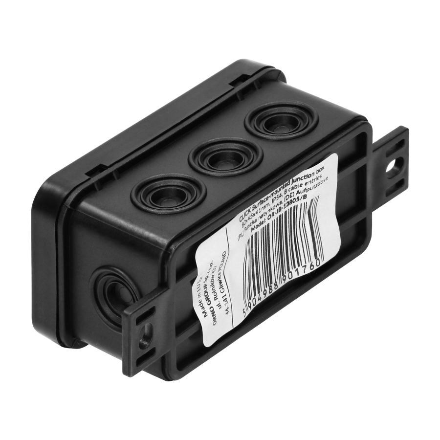 Surface-mounted junction box CLICK IP54 8 cable entries 80x45x41mm black