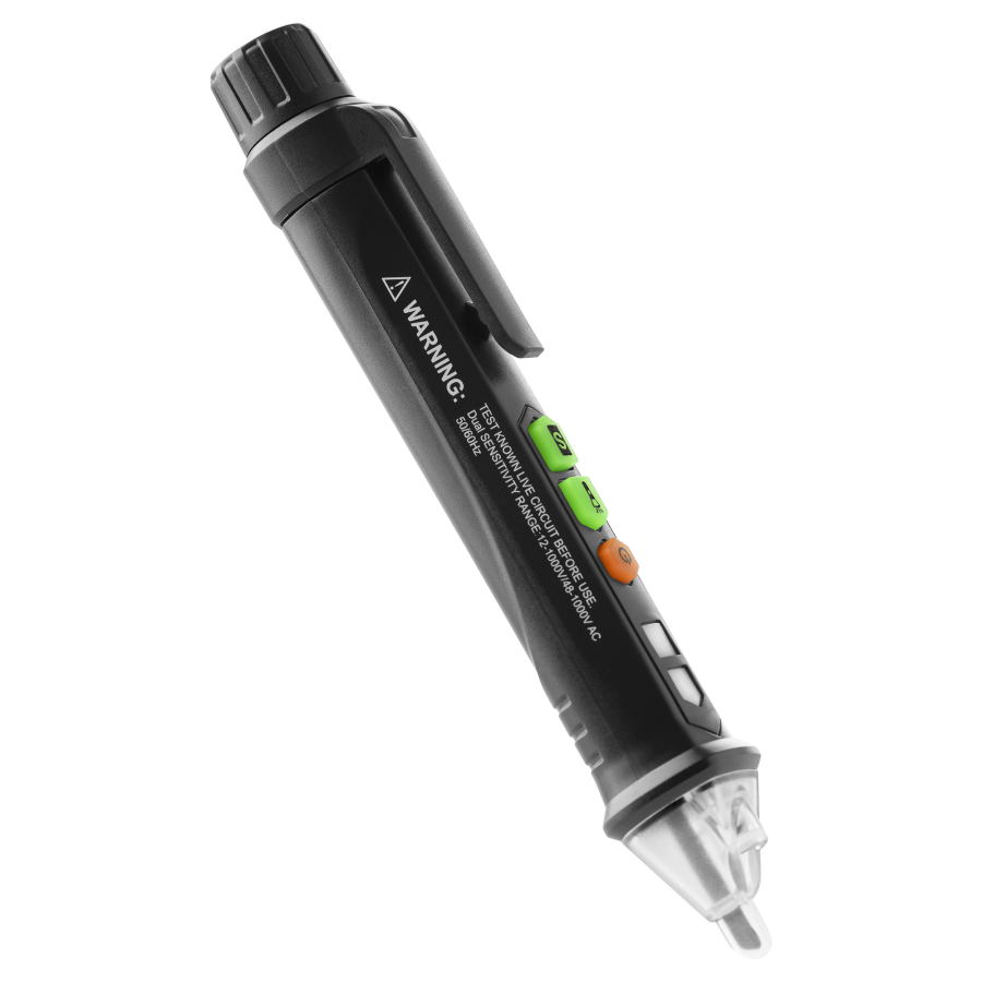 Indukcyjny tester napięcia z latarką, 12-1000V, AC/DC, czarny