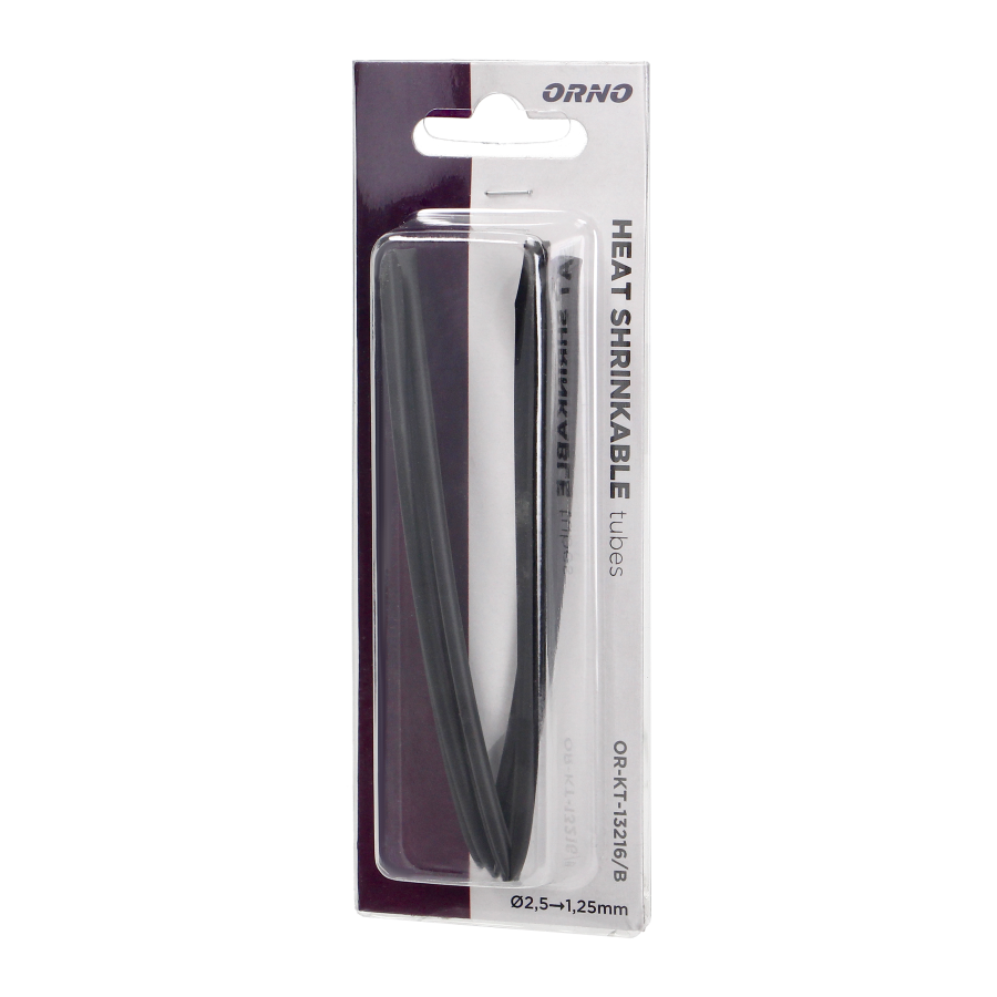 Heat shrinkable tube Ø2.5mm, 1m long, black, in blister pack