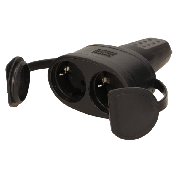 Double rubber plug-in socket with holder, schuko