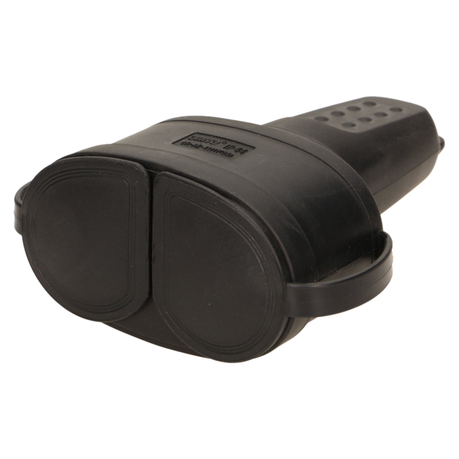 Double rubber plug-in socket with holder, schuko