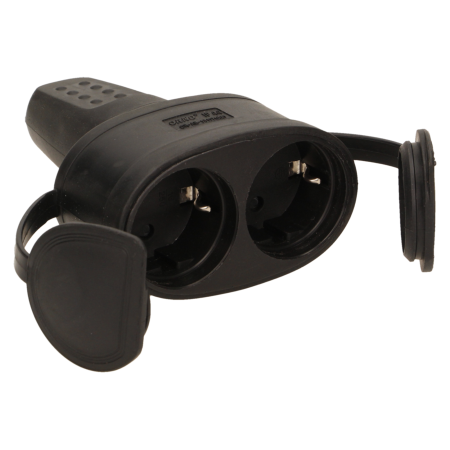 Double rubber plug-in socket with holder, schuko