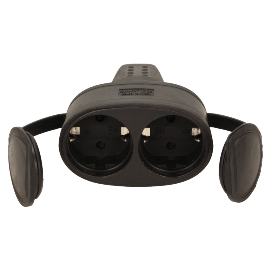 Bryzgoszczelne, podwójne gniazdo gumowe 2P+Z, IP44, wersja schuko