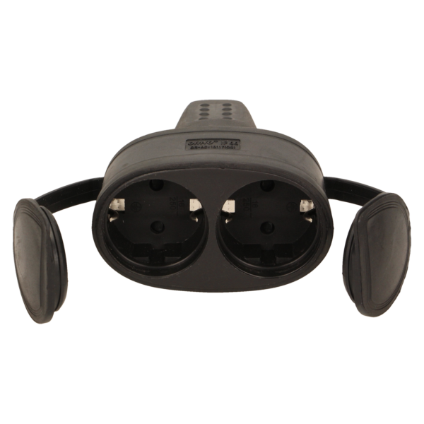 Double rubber plug-in socket with holder, schuko