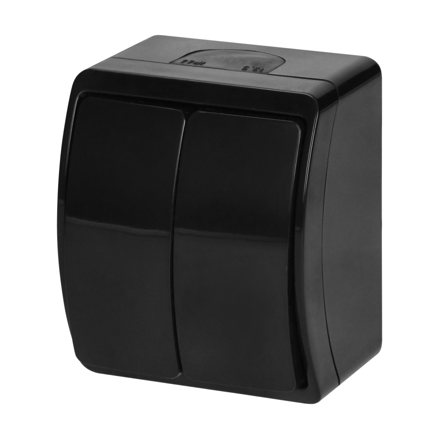 Surface-mounted two-button switch  AQUATIC IP44 black