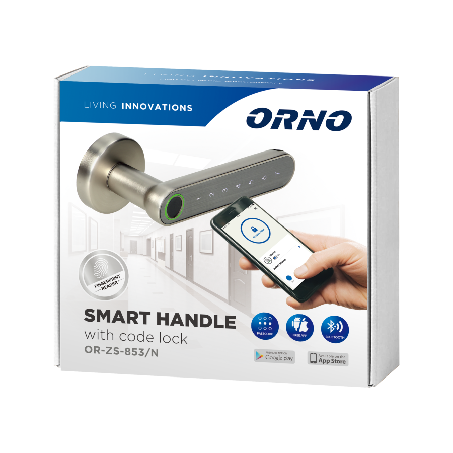 Smart handle with touch keypad and fingerprints reader, Bluetooth 4.0, nickel