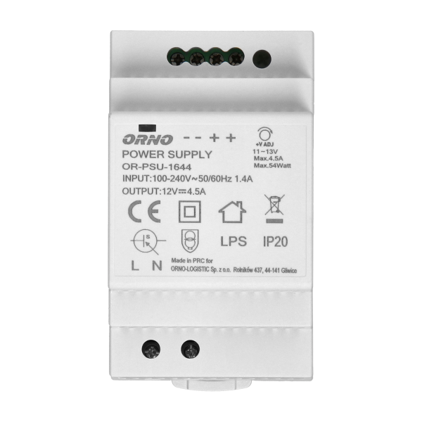 DIN rail power adaptor 12V DC 4.5A, 54W, width: 3 units
