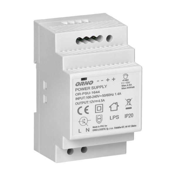 DIN rail power adaptor 12V DC 4.5A, 54W, width: 3 units