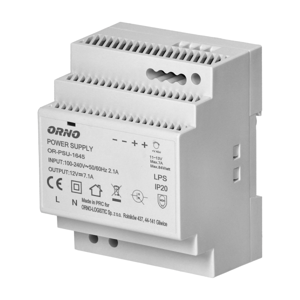 DIN rail power adaptor 12V DC 7A, 84W, width: 4 units DIN rail power adaptor 12V DC 7A, 84W, width: 4 units