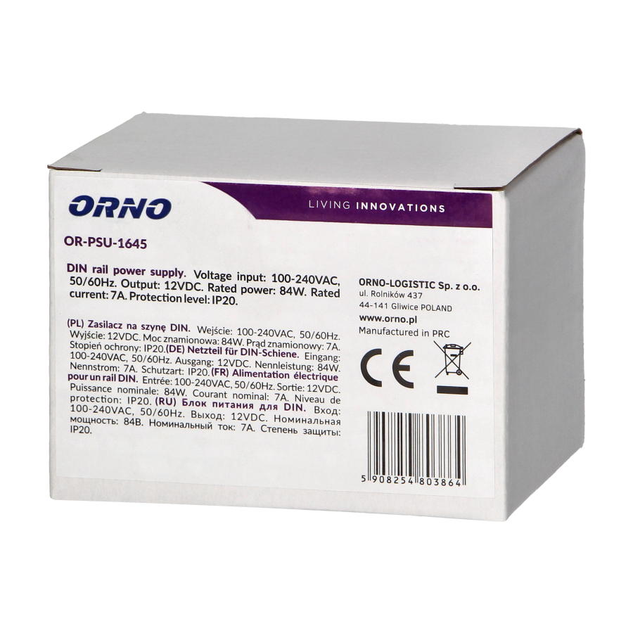 DIN rail power adaptor 12V DC 7A, 84W, width: 4 units